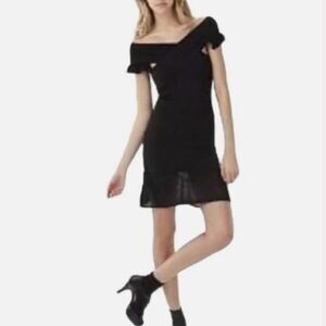 Zac Posen Black Dress Mini LBD Off Shoulder Fit Flare Stretchy Shimmer Sz XL